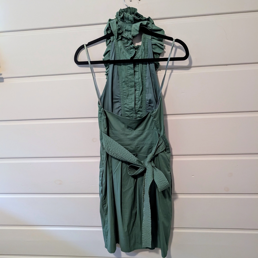 BCBGMaxAzria Green Ruffled Mini Dress Size 6 - Picture 3 of 4